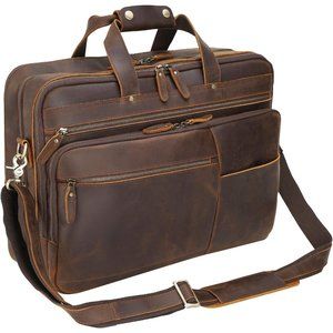 Polare Large Full Grain Leather Briefcase For Men  Travel Case Messenger…